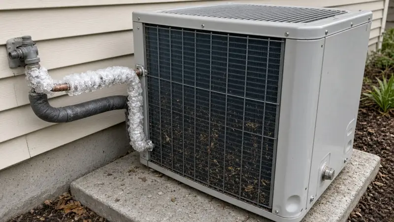 Outdoor AC unit with iced-over line