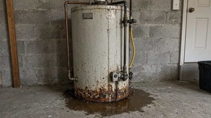 Water heater with water pooling at the base